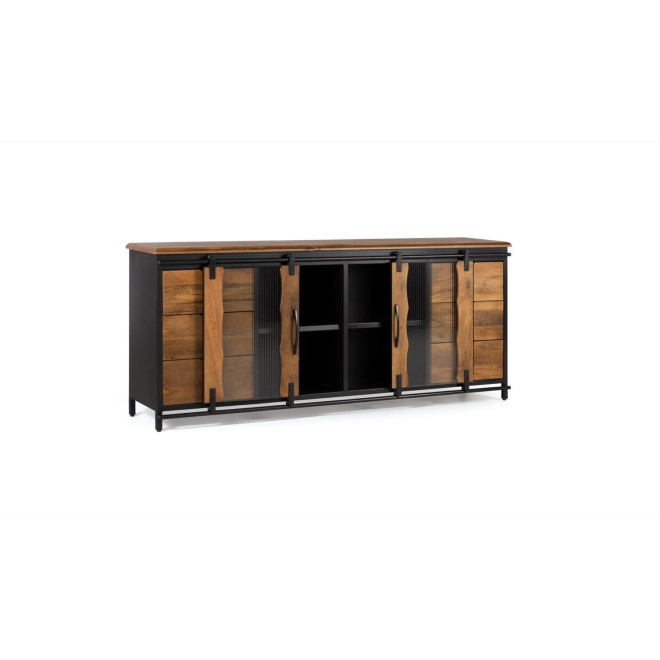 Truhe 6 Schubladen Holz, Eisen Schwarz 190x40x80cm