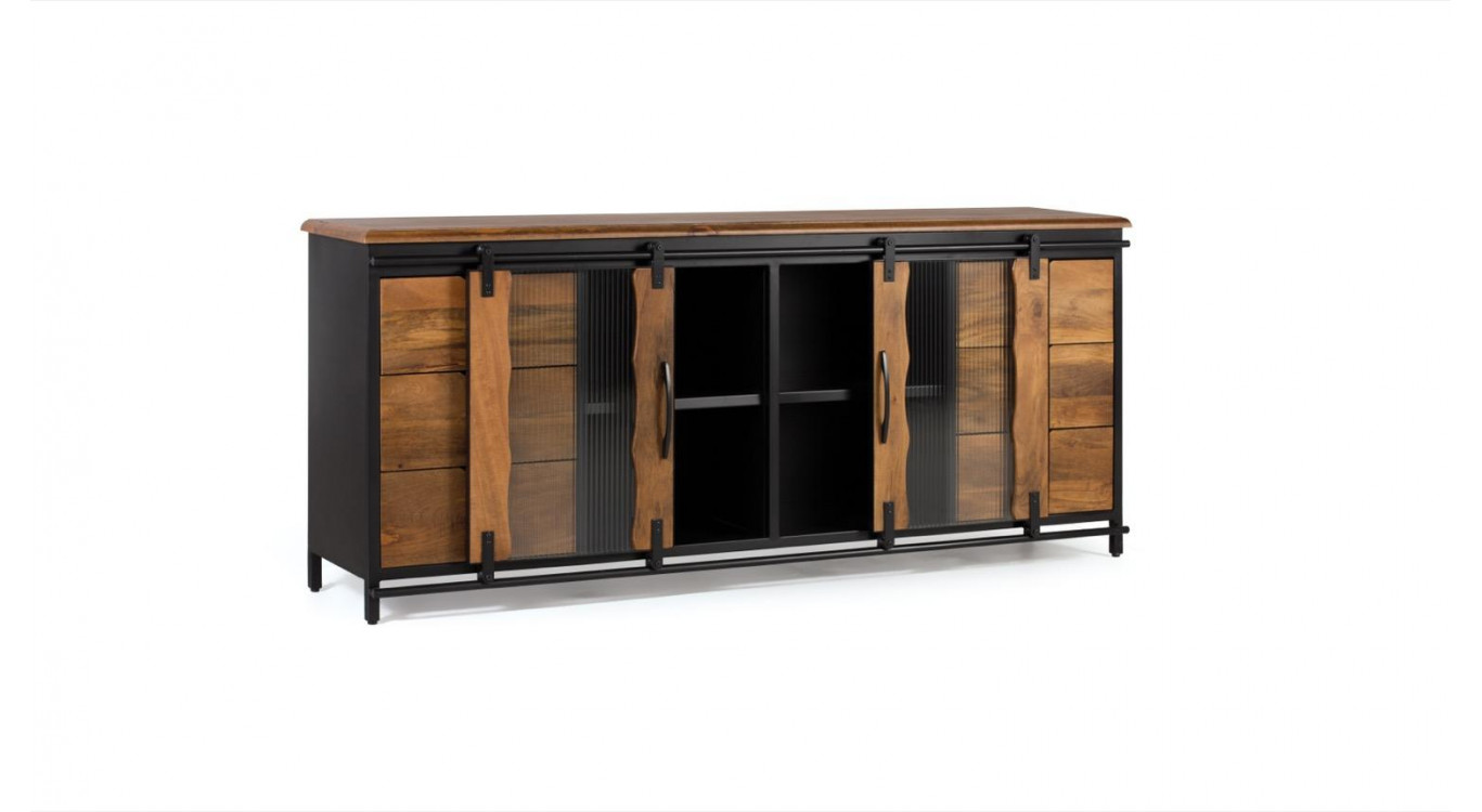 Truhe 6 Schubladen Holz, Eisen Schwarz 190x40x80cm