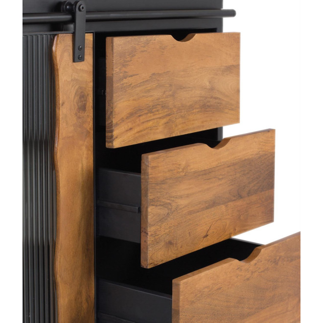 Truhe 6 Schubladen Holz, Eisen Schwarz 190x40x80cm