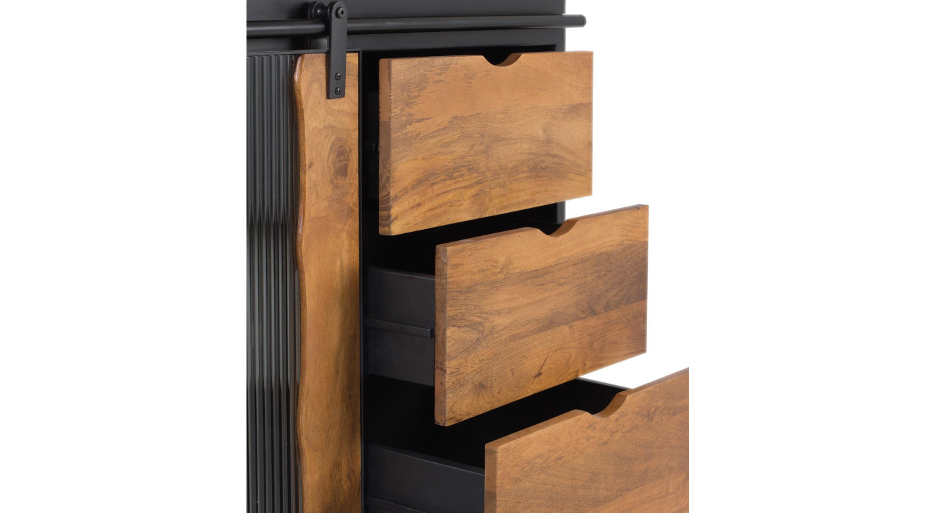 Truhe 6 Schubladen Holz, Eisen Schwarz 190x40x80cm