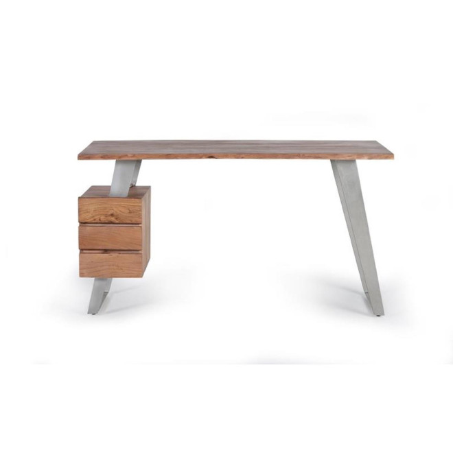 Bureau 3 Tiroirs Bois, Fer Marron 147x63x80cm