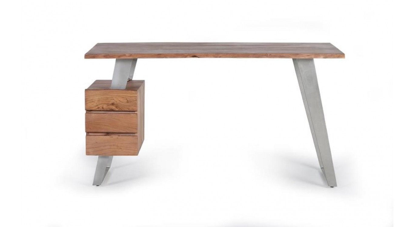 Schreibtisch 3 Schubladen Holz, Eisen Braun 147x63x80cm