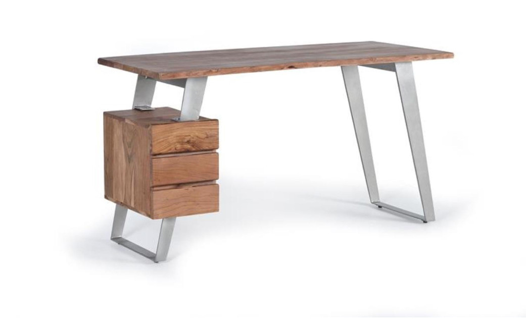 Schreibtisch 3 Schubladen Holz, Eisen Braun 147x63x80cm