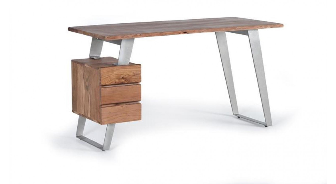 Schreibtisch 3 Schubladen Holz, Eisen Braun 147x63x80cm