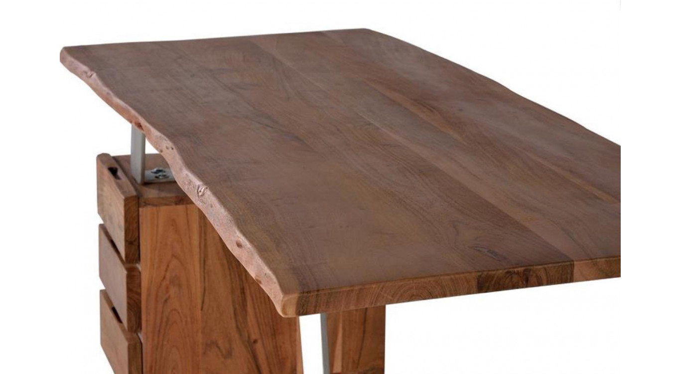 Bureau 3 Tiroirs Bois, Fer Marron 147x63x80cm