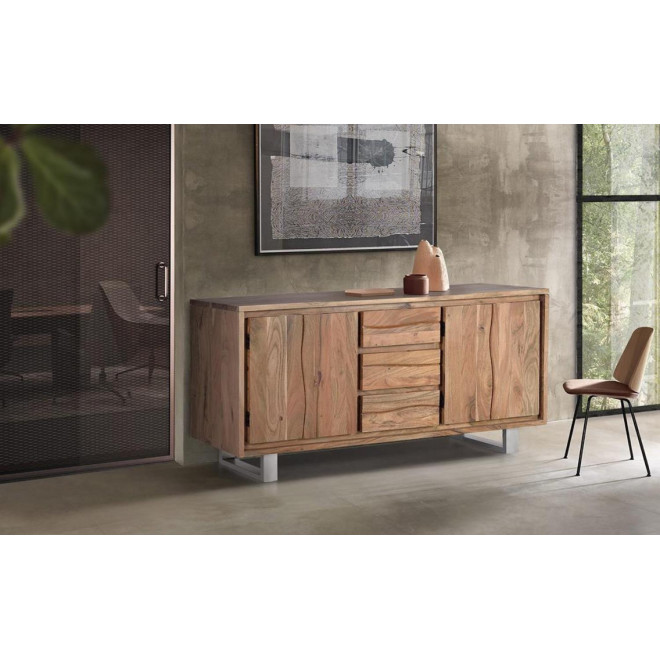 Bahut 3 Tiroirs Bois, Fer Marron 172x45x82cm