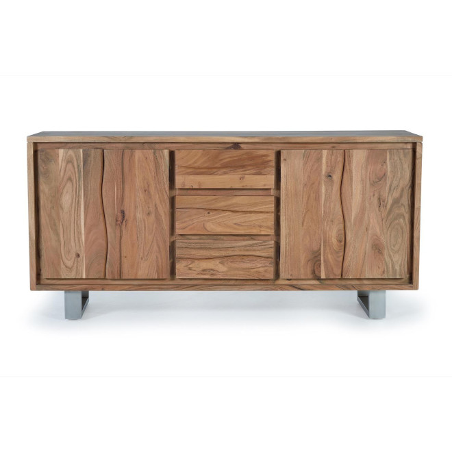 Bahut 3 Tiroirs Bois, Fer Marron 172x45x82cm