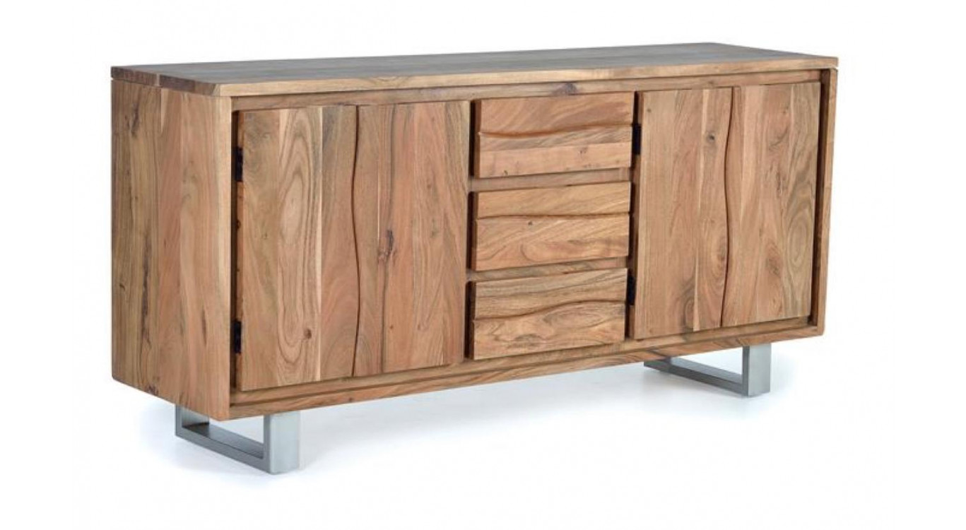 Bahut 3 Tiroirs Bois, Fer Marron 172x45x82cm