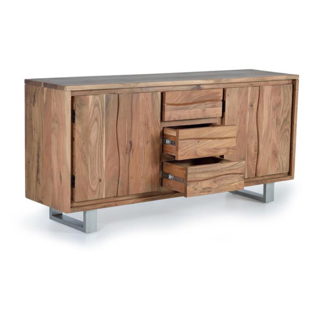 Bahut 3 Tiroirs Bois, Fer Marron 172x45x82cm
