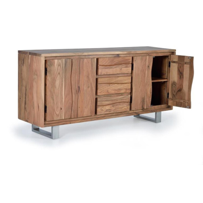 Bahut 3 Tiroirs Bois, Fer Marron 172x45x82cm