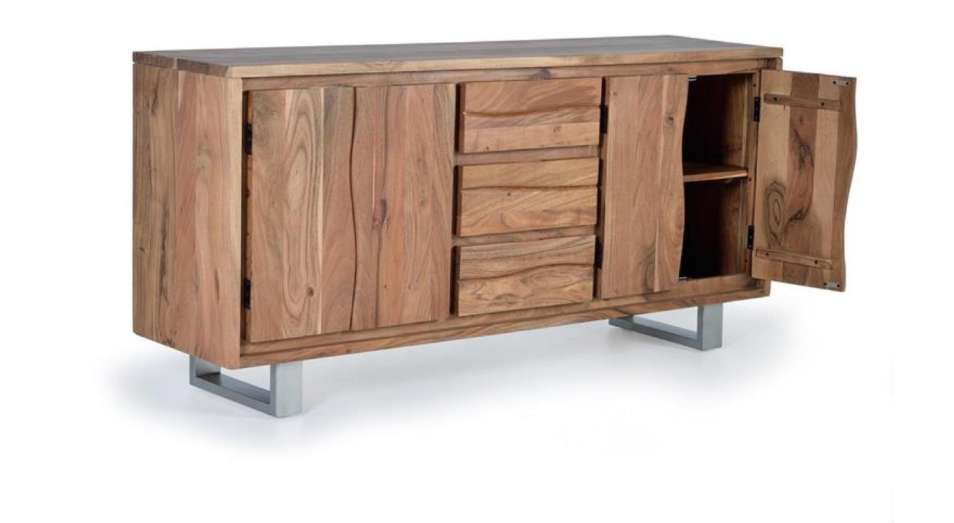 Bahut 3 Tiroirs Bois, Fer Marron 172x45x82cm