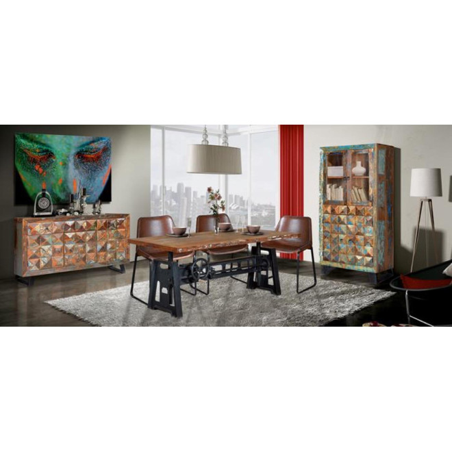 Buffet 3 Tiroirs Bois, Fer Marron 150x40x90cm