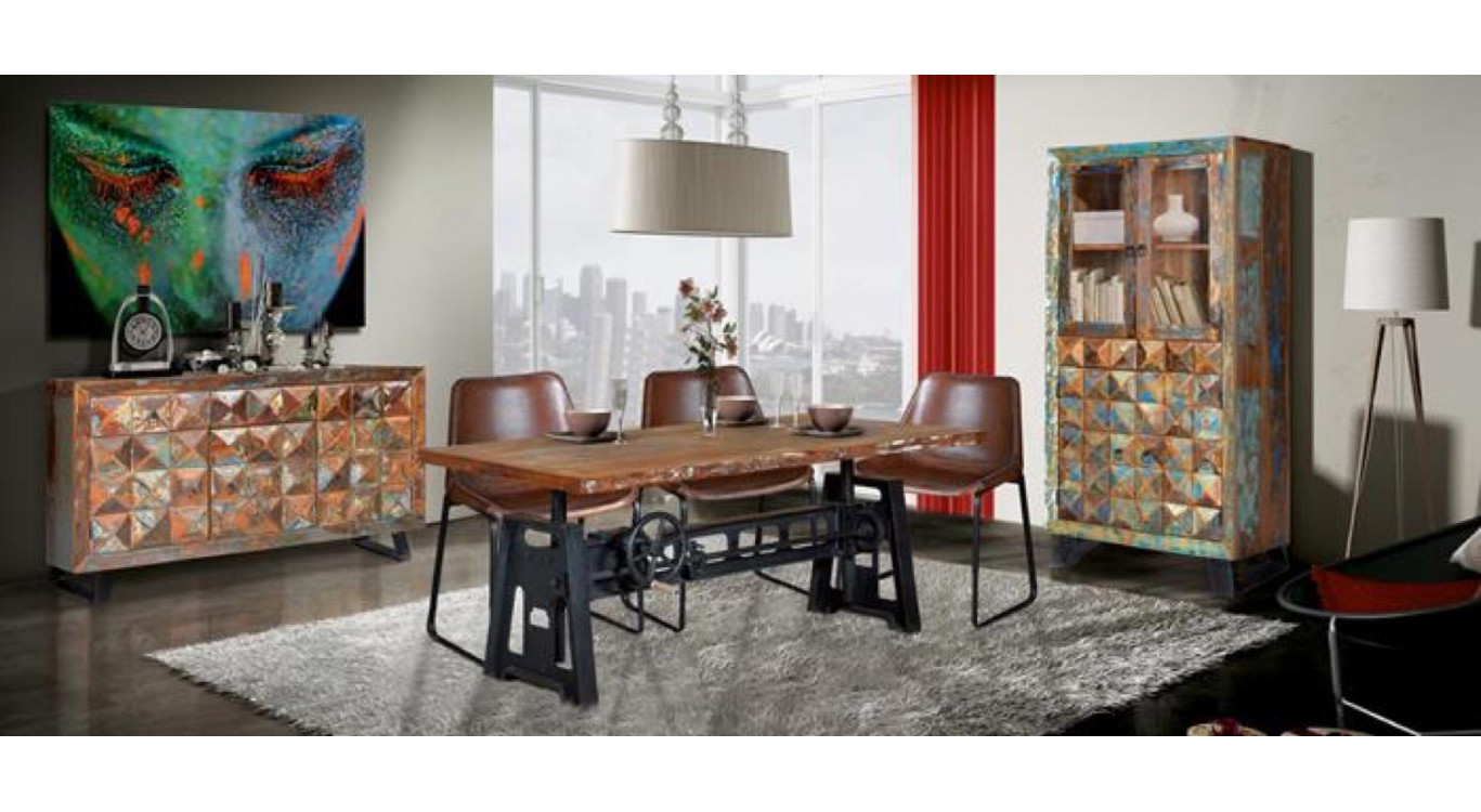 Buffet 3 Tiroirs Bois, Fer Marron 150x40x90cm