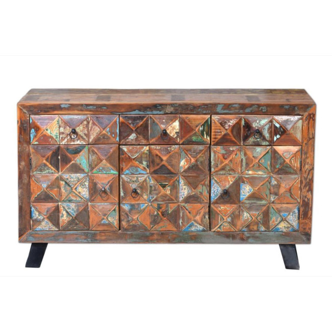 Buffet 3 Tiroirs Bois, Fer Marron 150x40x90cm