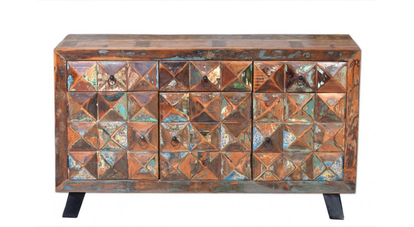 Buffet 3 Tiroirs Bois, Fer Marron 150x40x90cm
