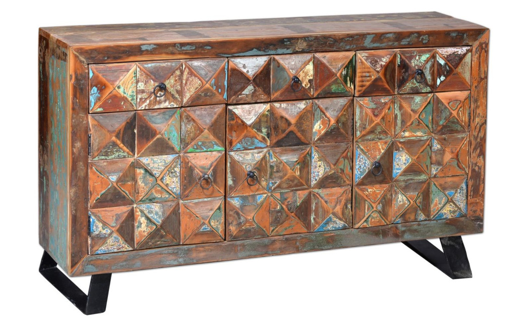 Buffet 3 Tiroirs Bois, Fer Marron 150x40x90cm