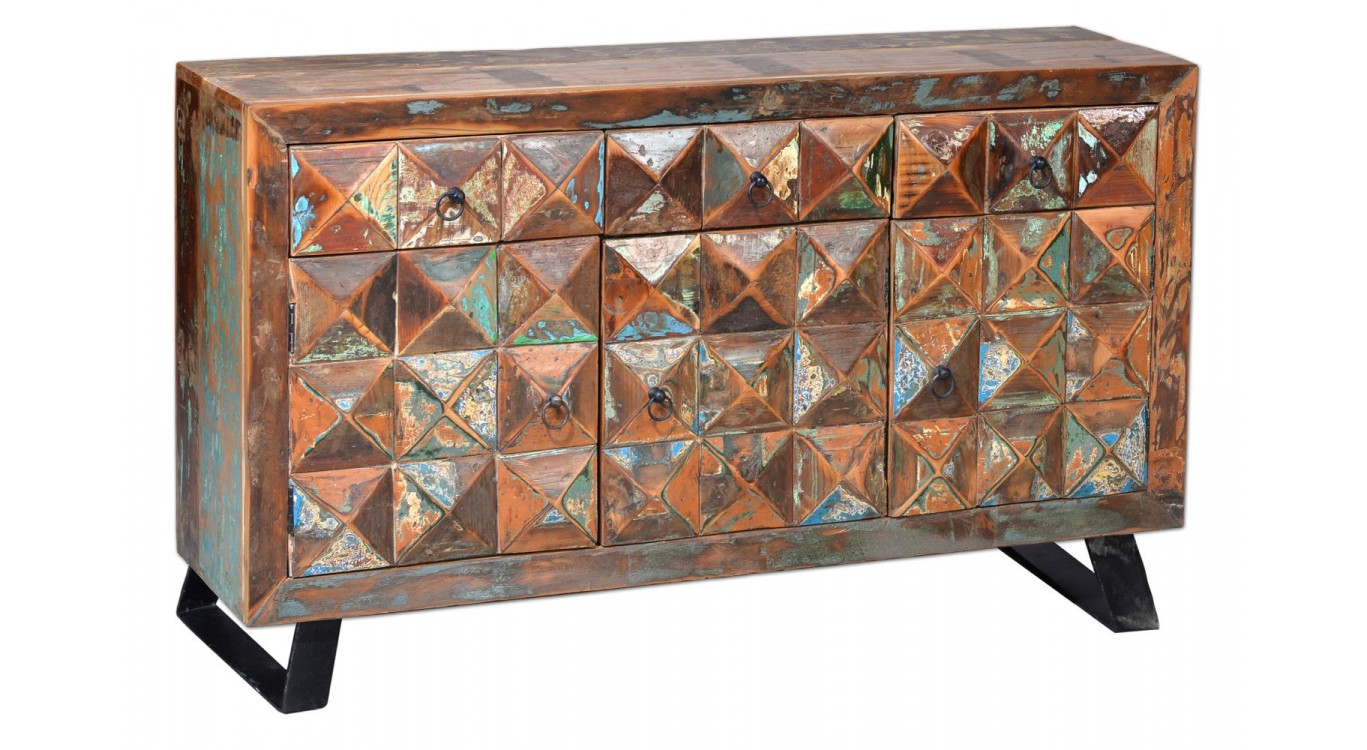 Buffet 3 Tiroirs Bois, Fer Marron 150x40x90cm