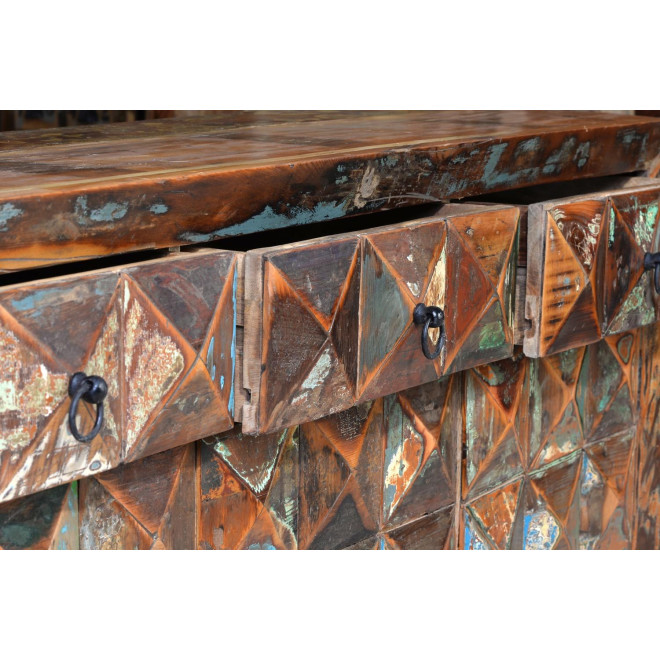 Buffet 3 Tiroirs Bois, Fer Marron 150x40x90cm
