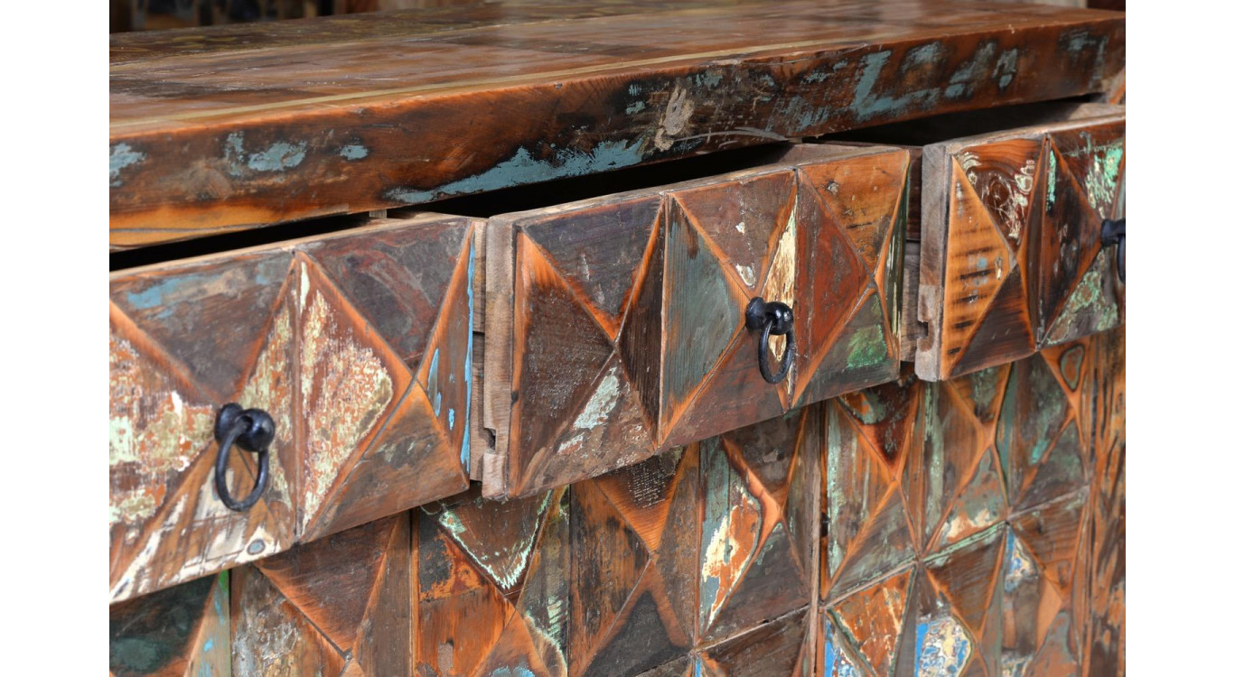 Buffet 3 Tiroirs Bois, Fer Marron 150x40x90cm