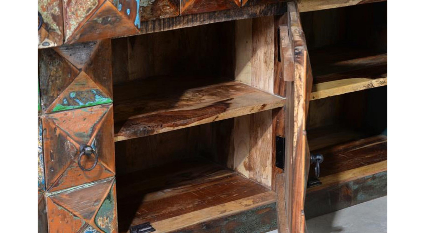 Buffet 3 Tiroirs Bois, Fer Marron 150x40x90cm