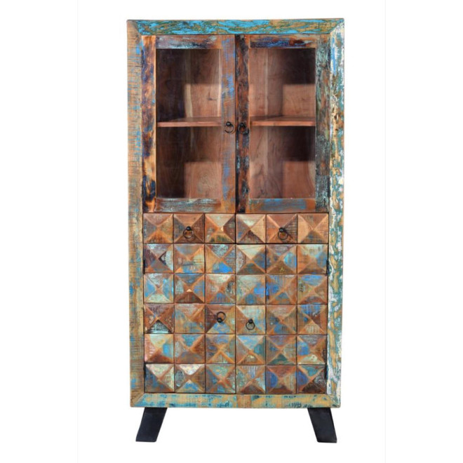 Vaisselier 2 Tiroirs Bois, Fer Marron 90x40x180cm