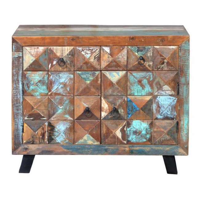 Buffet 2 Tiroirs Bois, Fer Marron 100x40x87cm