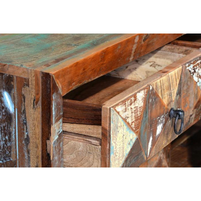 Buffet 2 Tiroirs Bois, Fer Marron 100x40x87cm