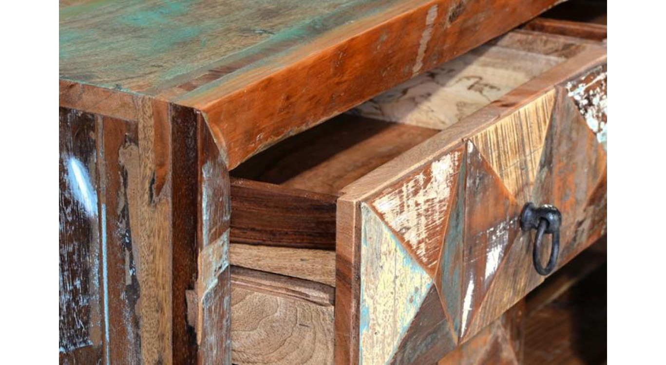 Buffet 2 Tiroirs Bois, Fer Marron 100x40x87cm