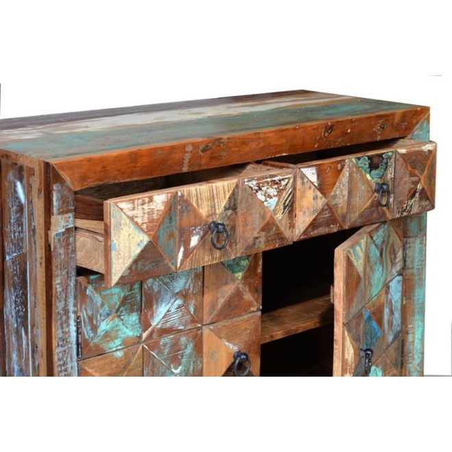 Buffet 2 Tiroirs Bois, Fer Marron 100x40x87cm