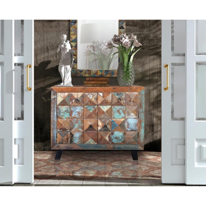 Buffet 2 Tiroirs Bois, Fer Marron 100x40x87cm