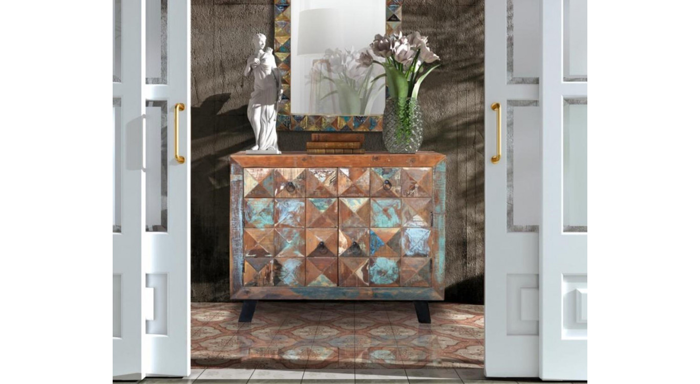 Buffet 2 Tiroirs Bois, Fer Marron 100x40x87cm
