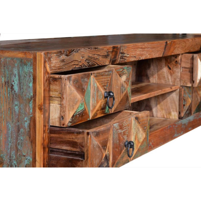 Meuble TV 4 Tiroirs Bois, Fer Marron 155x40x55cm