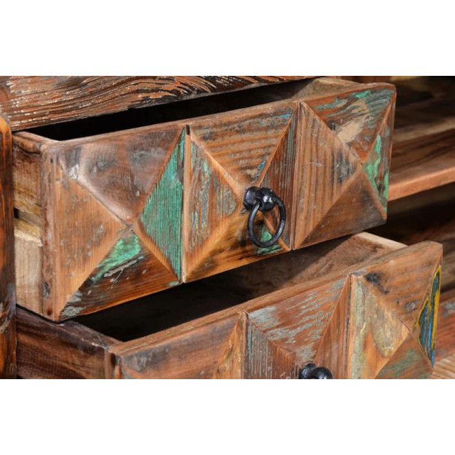 Meuble TV 4 Tiroirs Bois, Fer Marron 155x40x55cm
