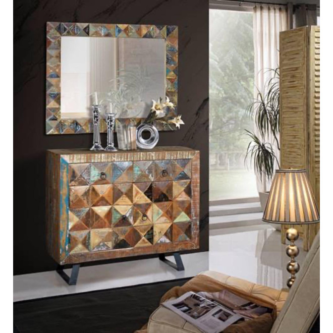 Buffet 2 Tiroirs Bois, Fer Marron 100x32x87cm