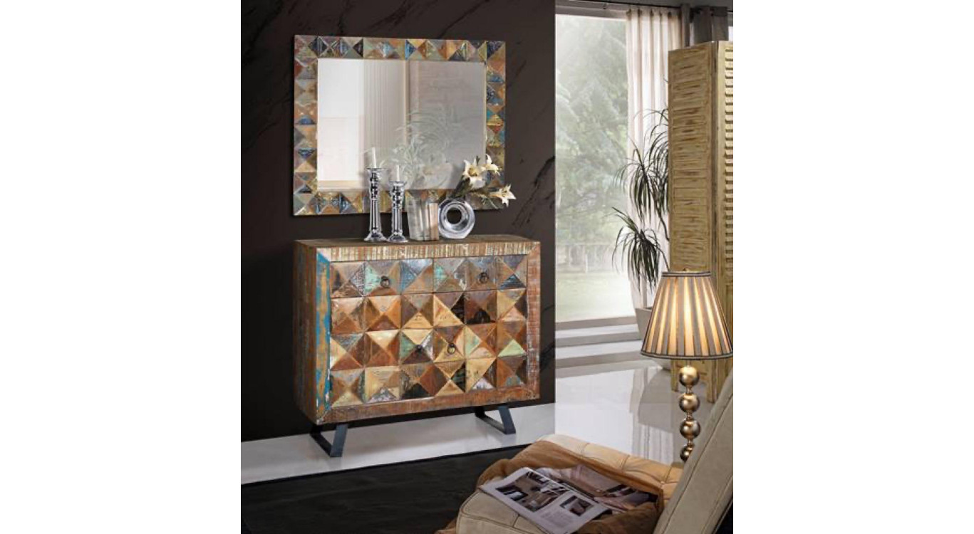 Buffet 2 Tiroirs Bois, Fer Marron 100x32x87cm