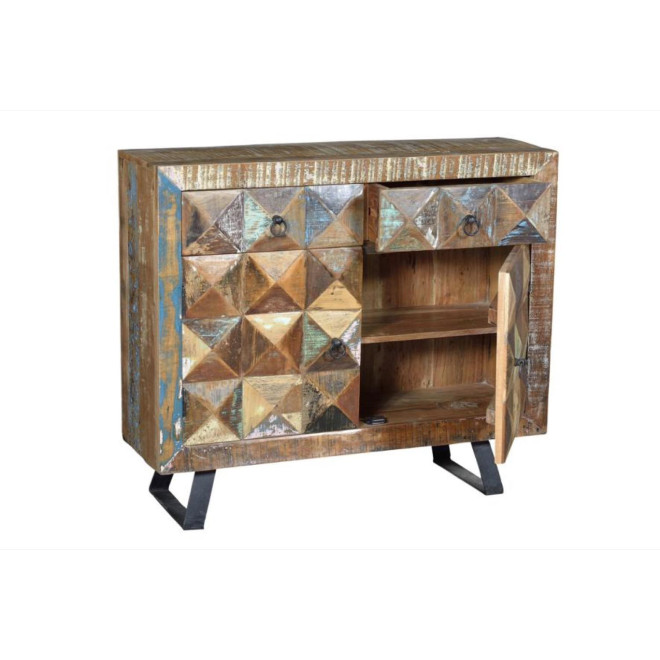 Buffet 2 Tiroirs Bois, Fer Marron 100x32x87cm
