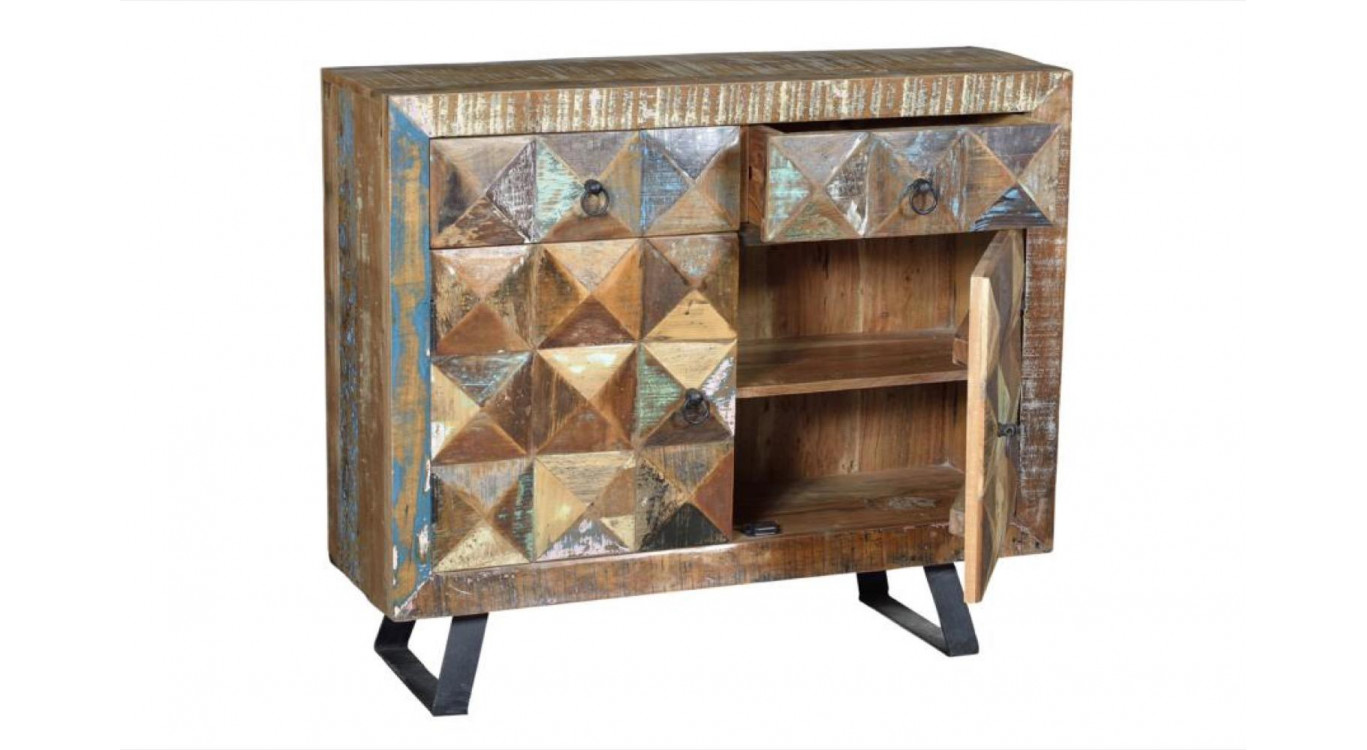 Buffet 2 Tiroirs Bois, Fer Marron 100x32x87cm