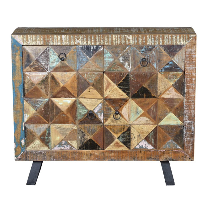 Buffet 2 Tiroirs Bois, Fer Marron 100x32x87cm