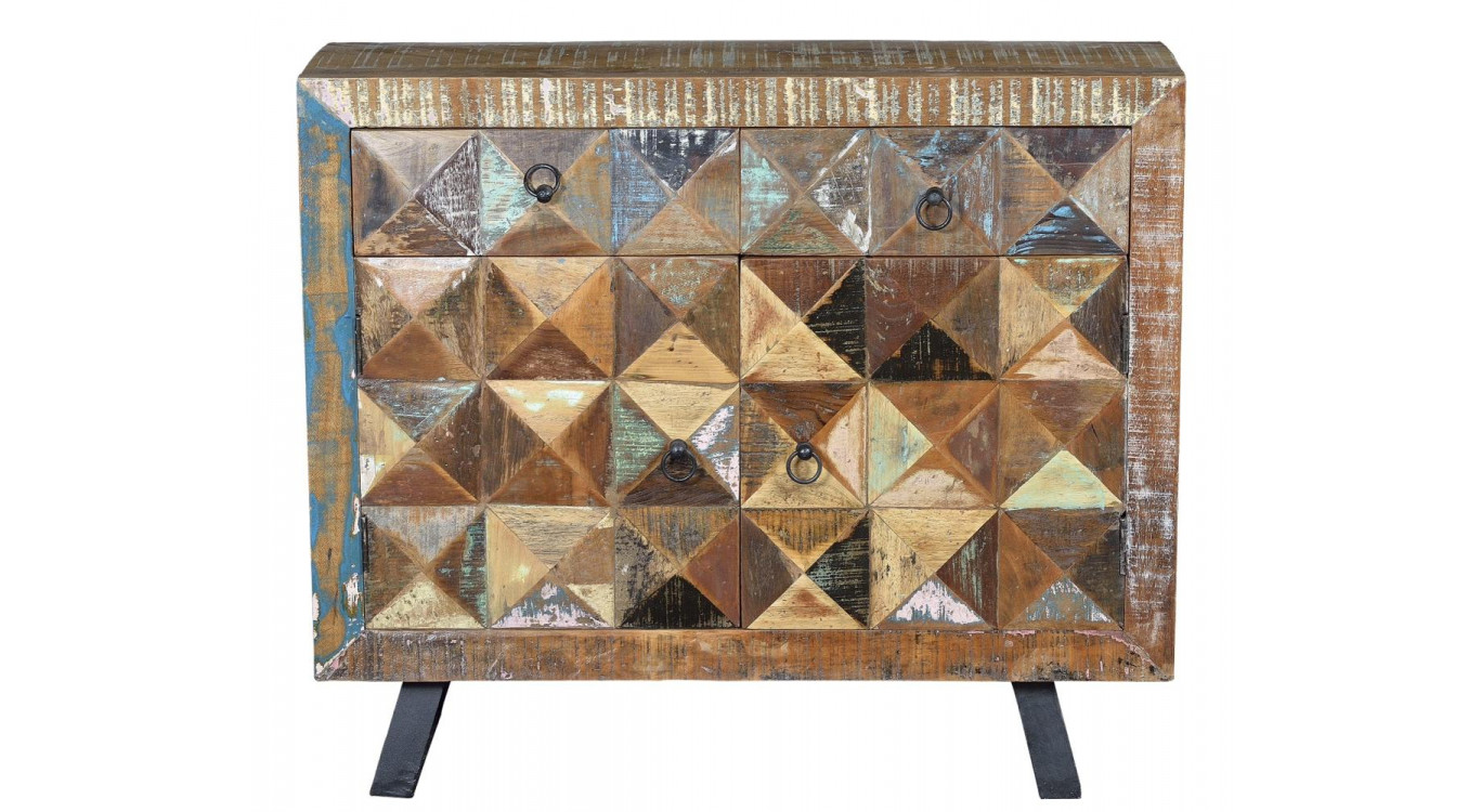 Buffet 2 Tiroirs Bois, Fer Marron 100x32x87cm