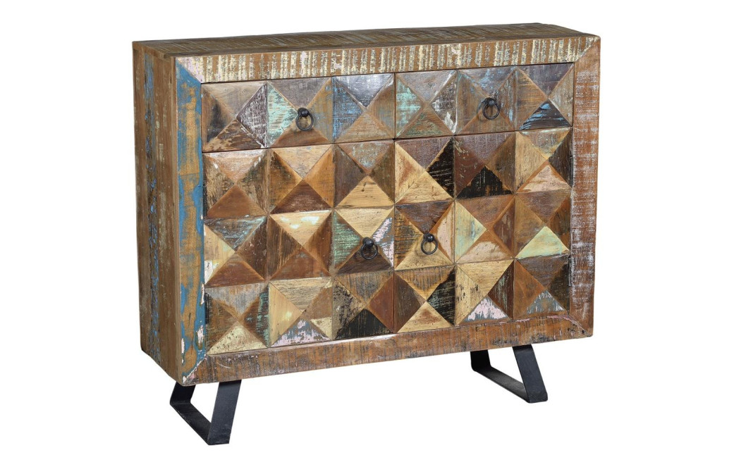 Buffet 2 Tiroirs Bois, Fer Marron 100x32x87cm