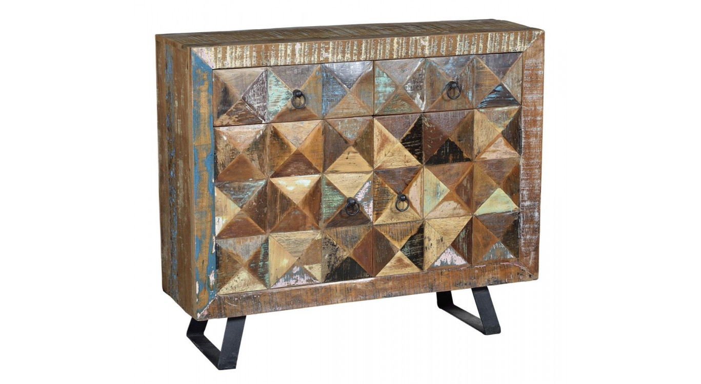 Buffet 2 Tiroirs Bois, Fer Marron 100x32x87cm