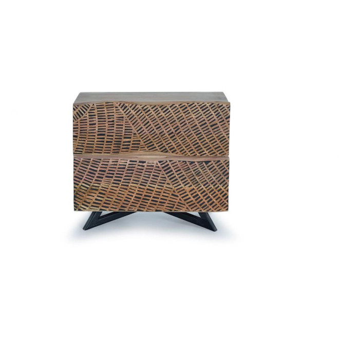 Nachttisch mit 2 Schubladen Holz, Eisen Braun 57x34x50cm