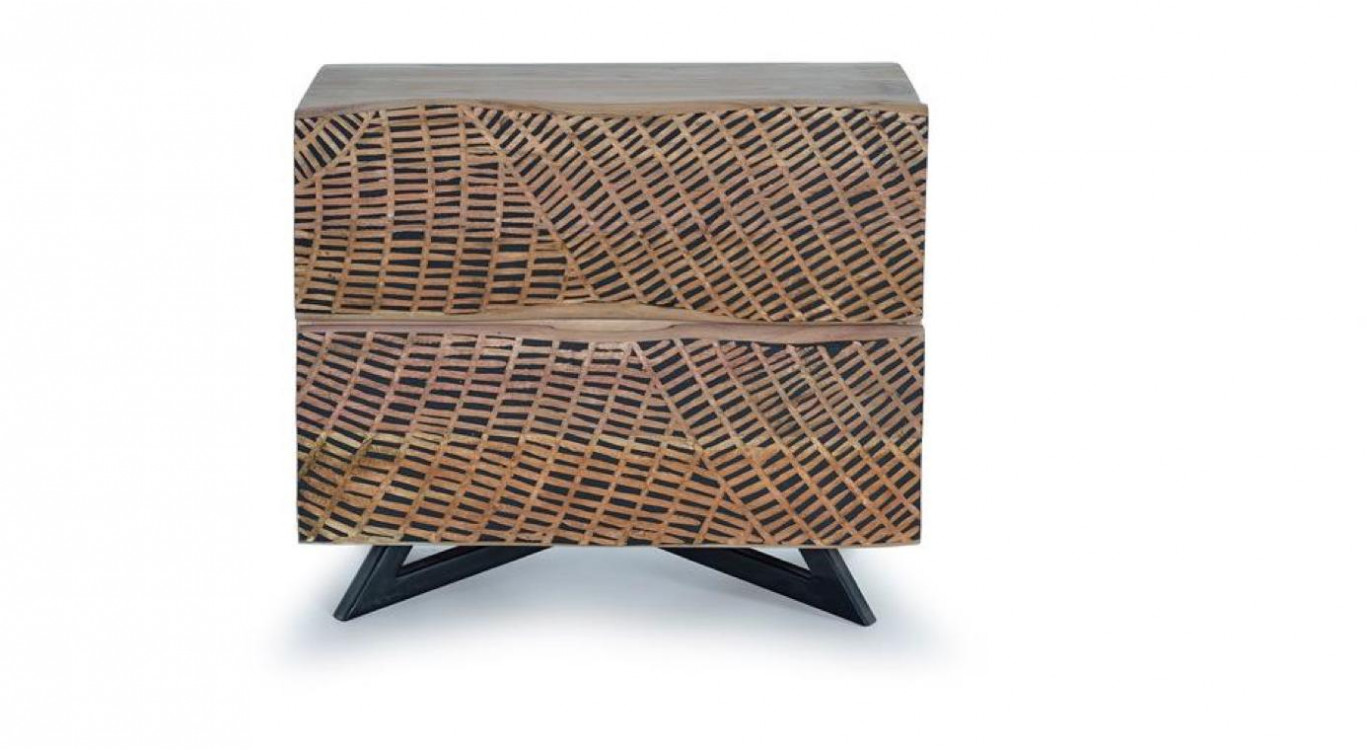 Nachttisch mit 2 Schubladen Holz, Eisen Braun 57x34x50cm