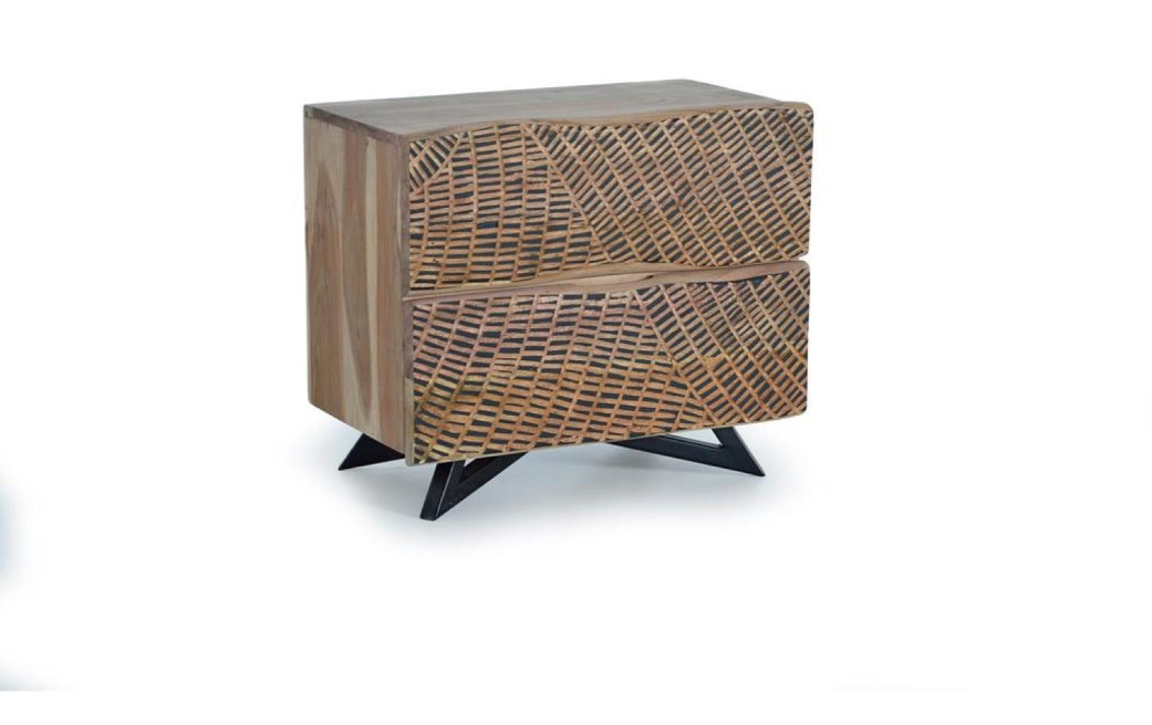 Table de Chevet 2 Tiroirs Bois, Fer Marron 57x34x50cm