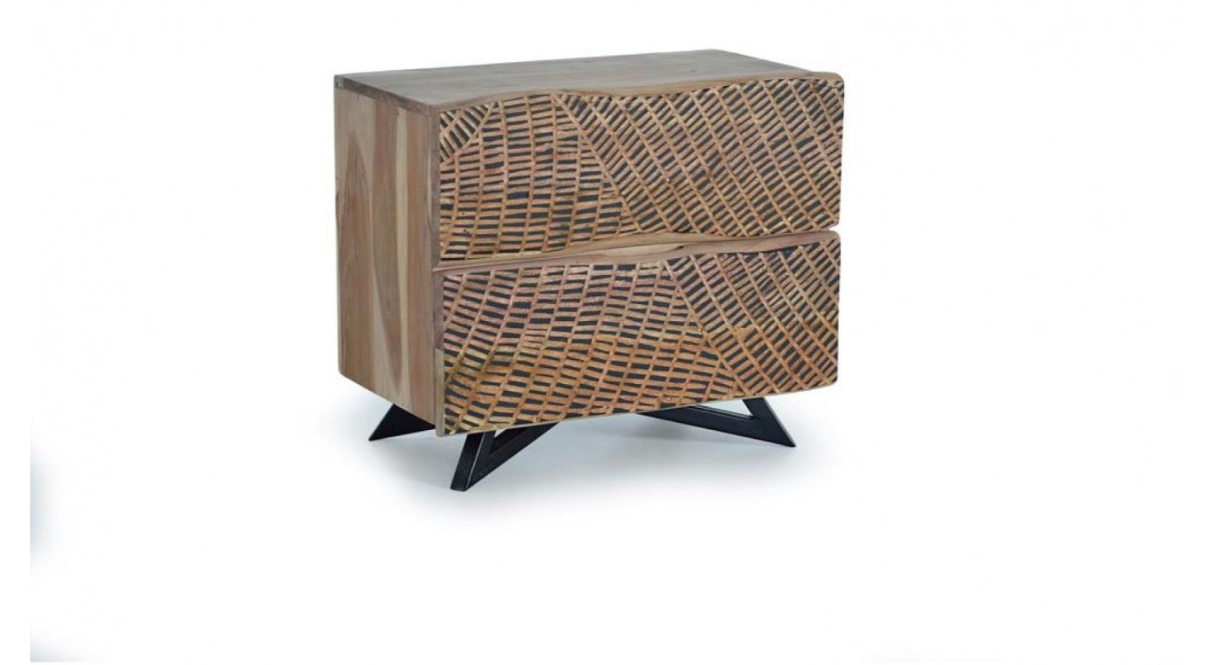 Nachttisch mit 2 Schubladen Holz, Eisen Braun 57x34x50cm
