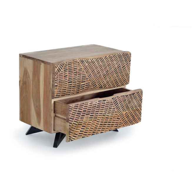 Nachttisch mit 2 Schubladen Holz, Eisen Braun 57x34x50cm