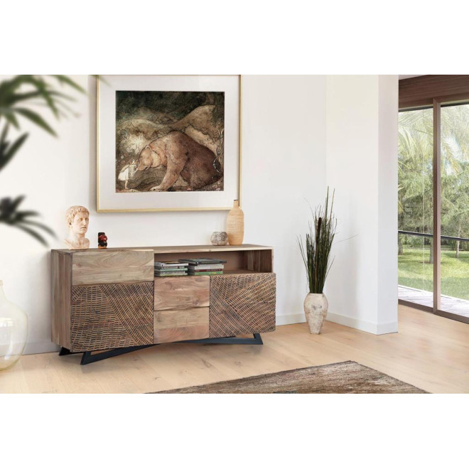 Truhe mit 3 Schubladen Holz, Eisen Braun 160x37x70cm