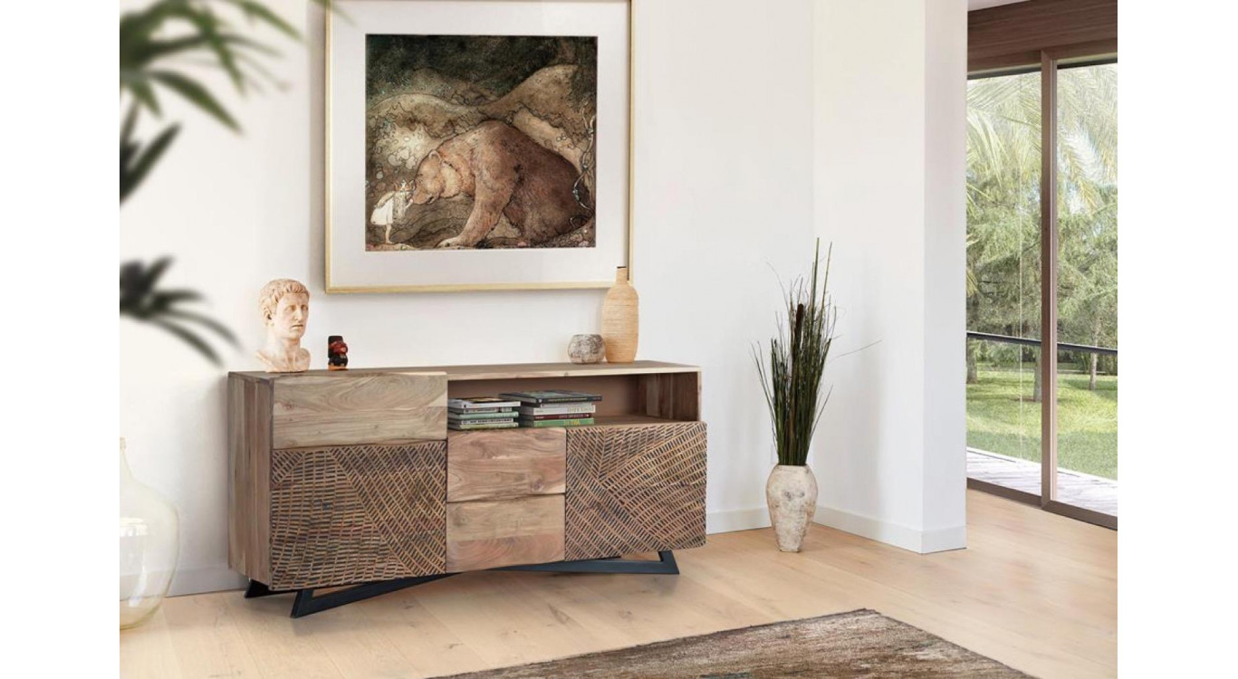 Truhe mit 3 Schubladen Holz, Eisen Braun 160x37x70cm