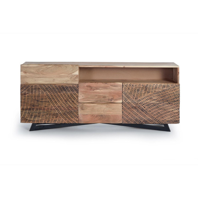 Truhe mit 3 Schubladen Holz, Eisen Braun 160x37x70cm