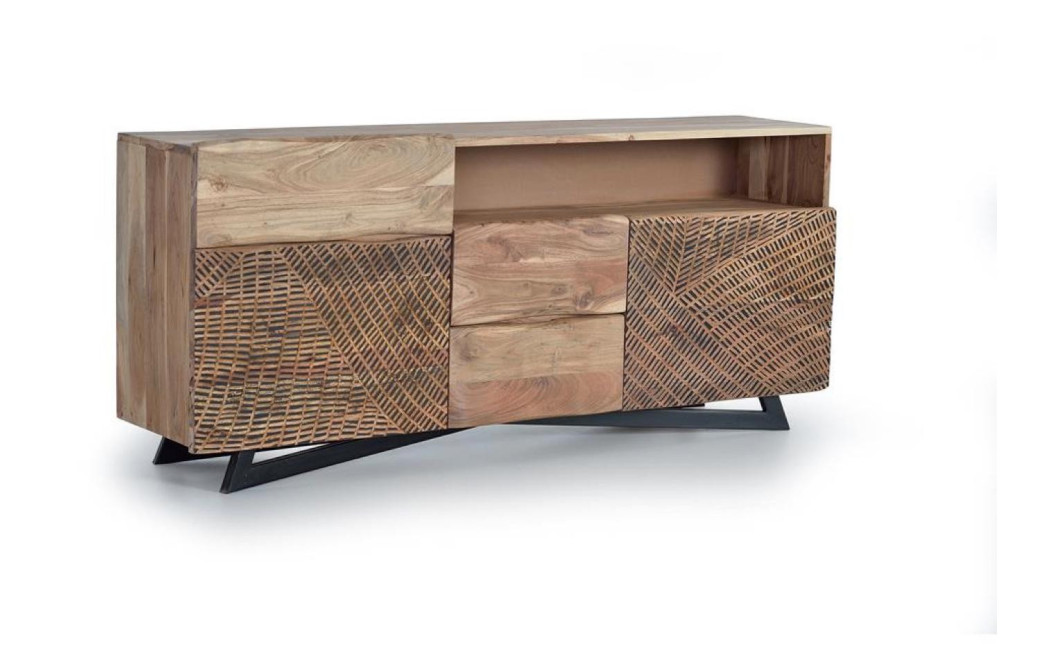 Truhe mit 3 Schubladen Holz, Eisen Braun 160x37x70cm